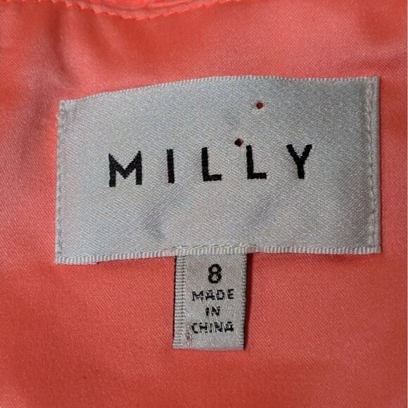 Milly Dress Floral Cloque Bernadene Mini Textured Embroidered Neon Melon Coral P - Picture 3 of 12